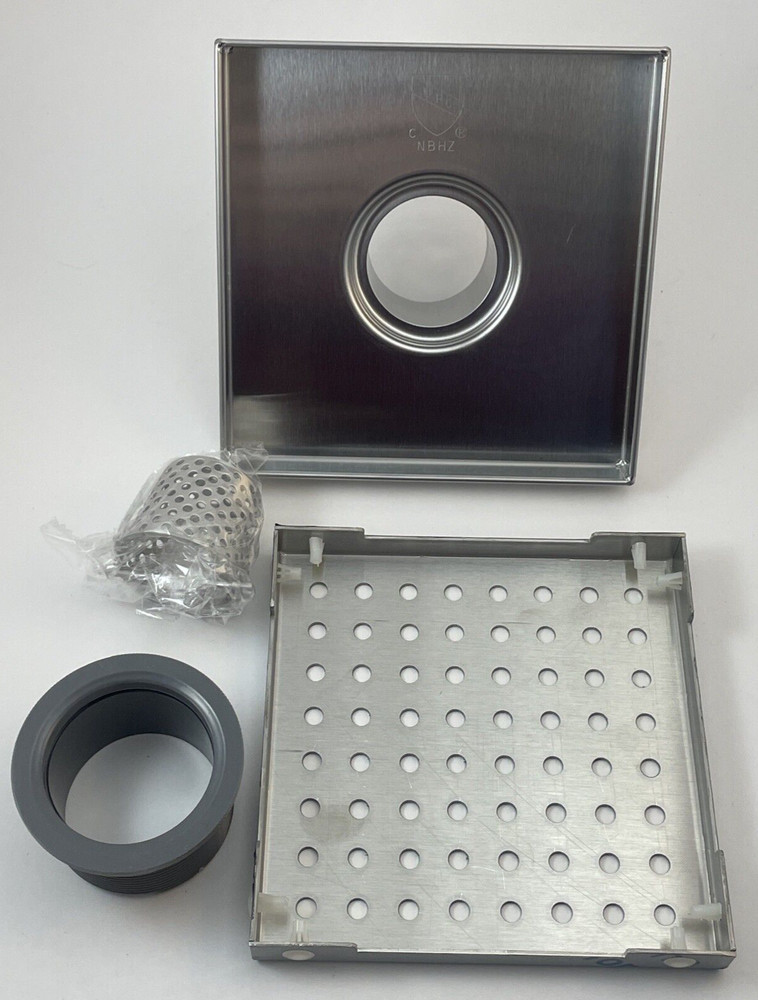 B&K 6? Zero Pattern Grating Square Model Shower Drain, Polished Chrome Open Box