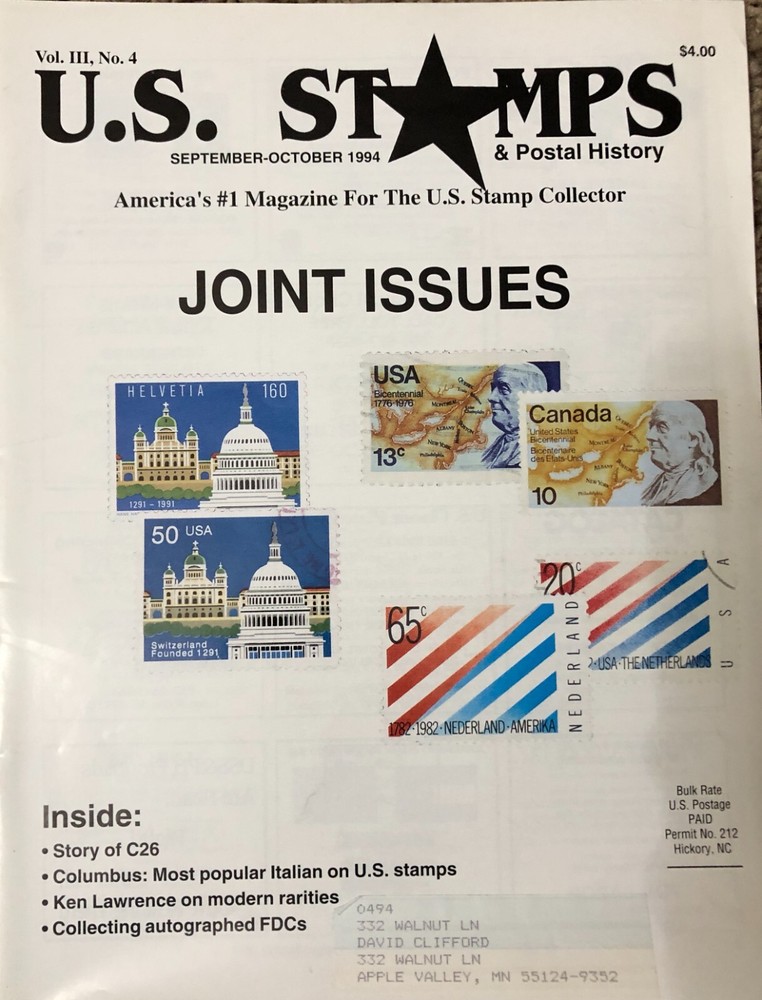 U.S. Stamps & Postal History 1994 Magazine 5 Issues Vol. 3 No. 1,2,3,4,5