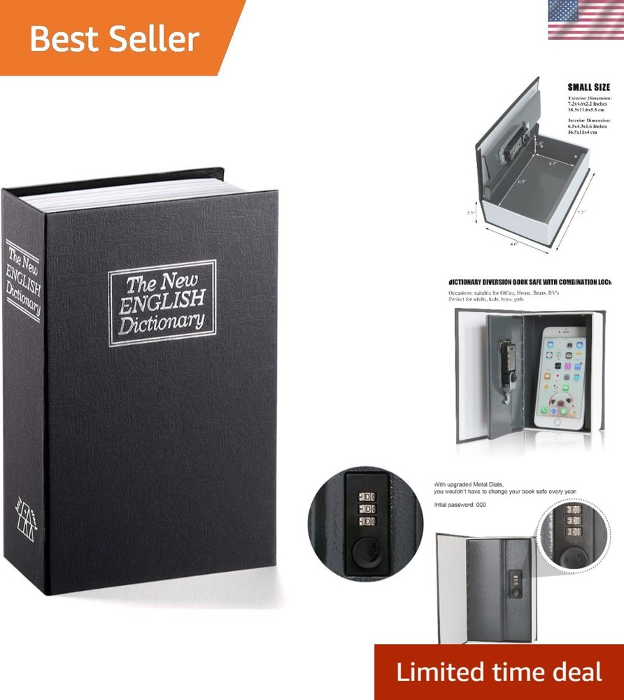 Multi-Functional Black Book Safe with Upgraded Combination Lock - Small & Secure