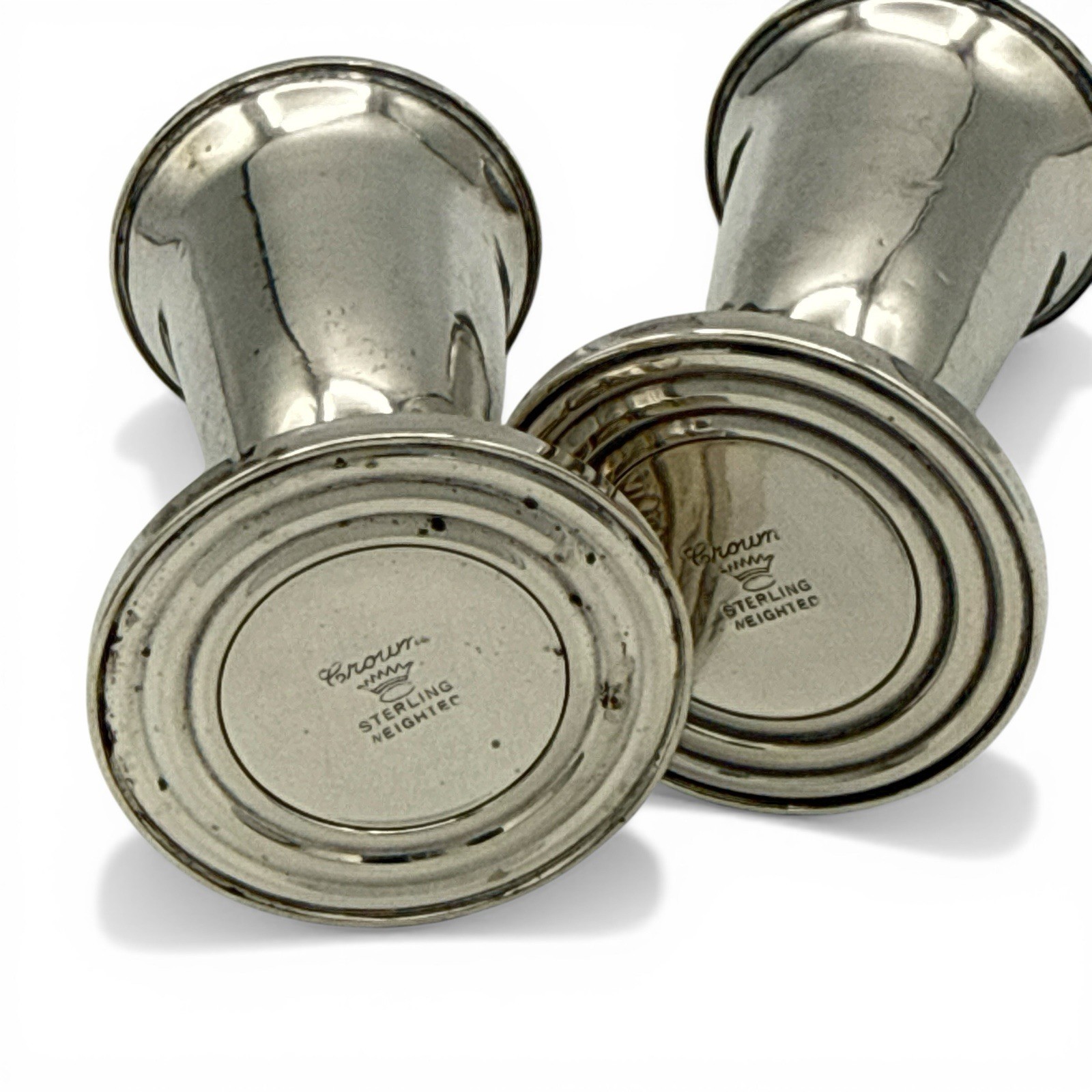 1950-60's CROWN Sterling Weighted Salt & Pepper Shakers Regal Shape Twist Top
