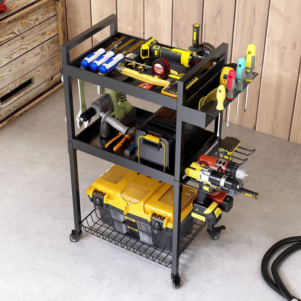 Power Tool Storage Cart Moveable, Tool Holder W/ Wheels For Tool Storage
