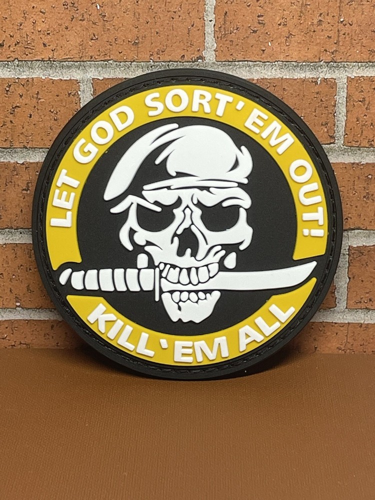 Skull PVC Patch, Tactical Morale Skull Knife Patch - Let God Sort' EM Out Patch