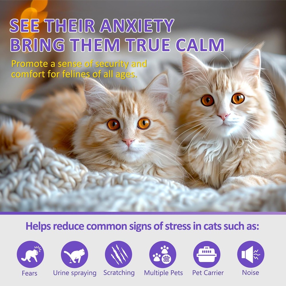 Cat Calming Diffuser 12 Refill Solutions, 3 Plugs- Cat Pheromones Calming Dif...