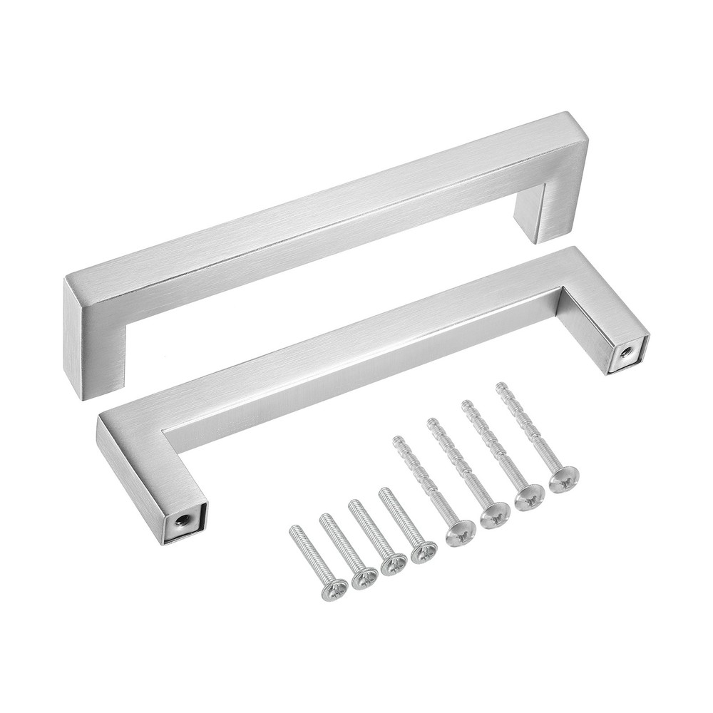 5 Pack Square Bar Drawer Handles, 5" Hole Center Kitchen Cabinets Pull, Silver