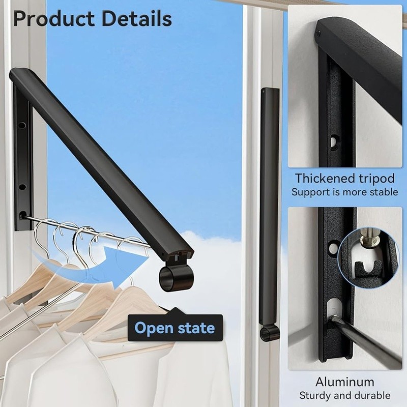 Wall Mounted Foldable Clothes Rack Space Saving Durable Indoor Outdoor Use