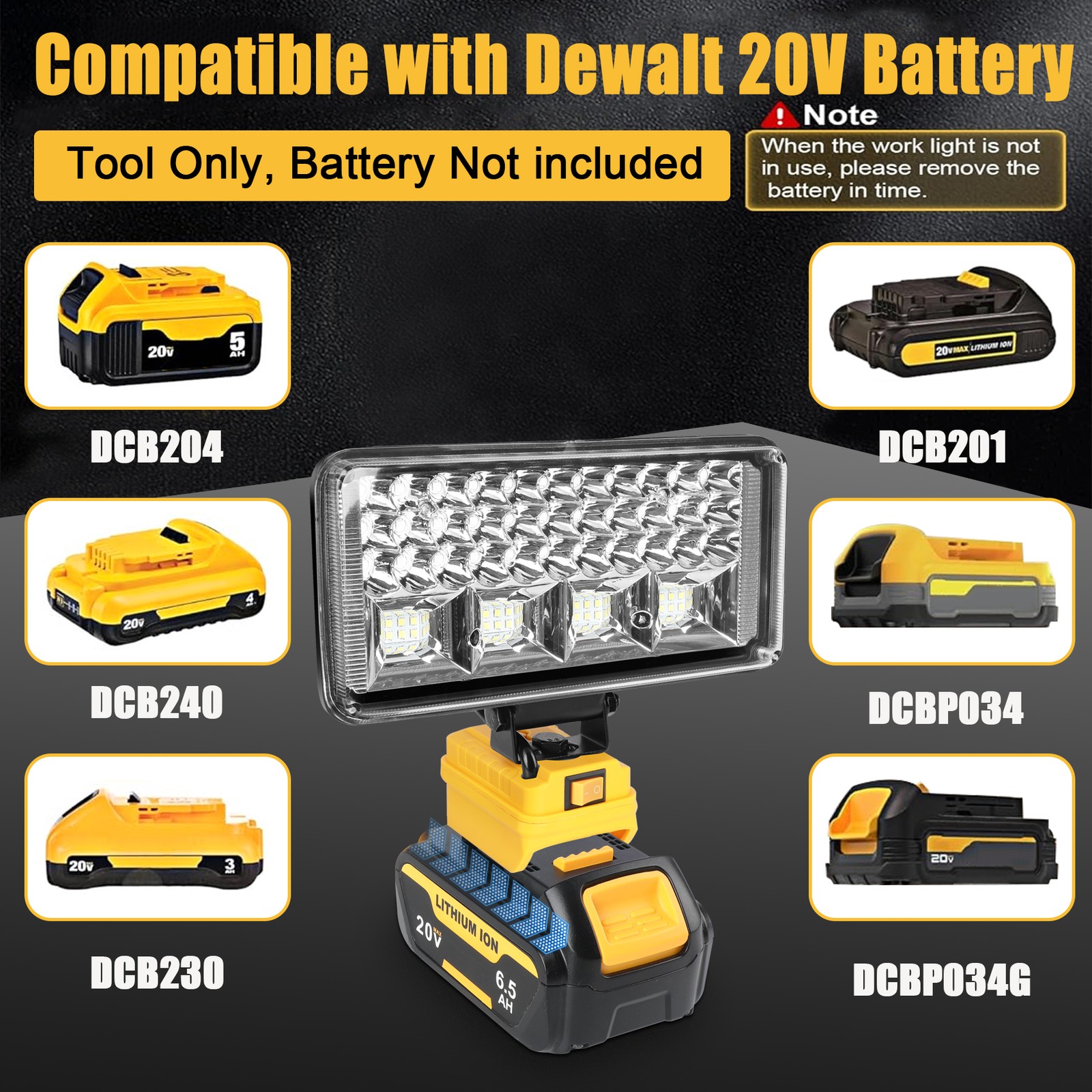 Cordless Led Work Light For Dewalt 20V Battery,Portable Flood Light Flashlight