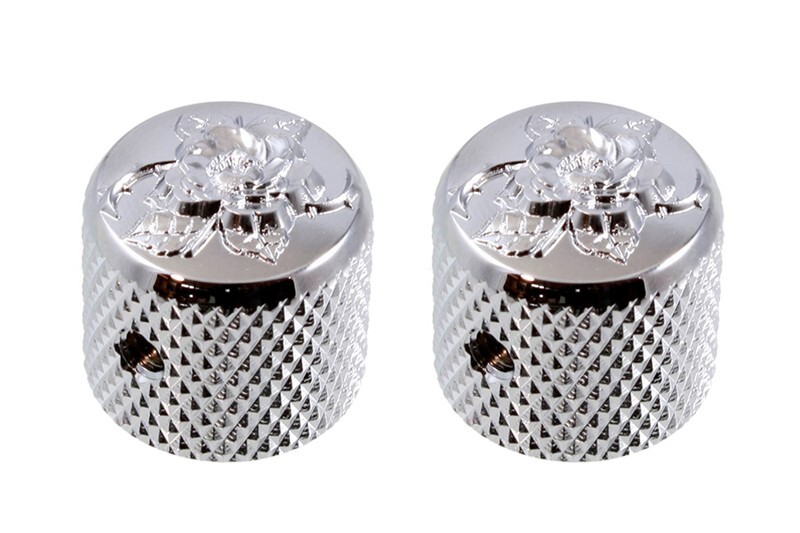 NEW Gotoh Engraved Short Dome Knobs (2) For USA Split Shaft Pots - CHROME