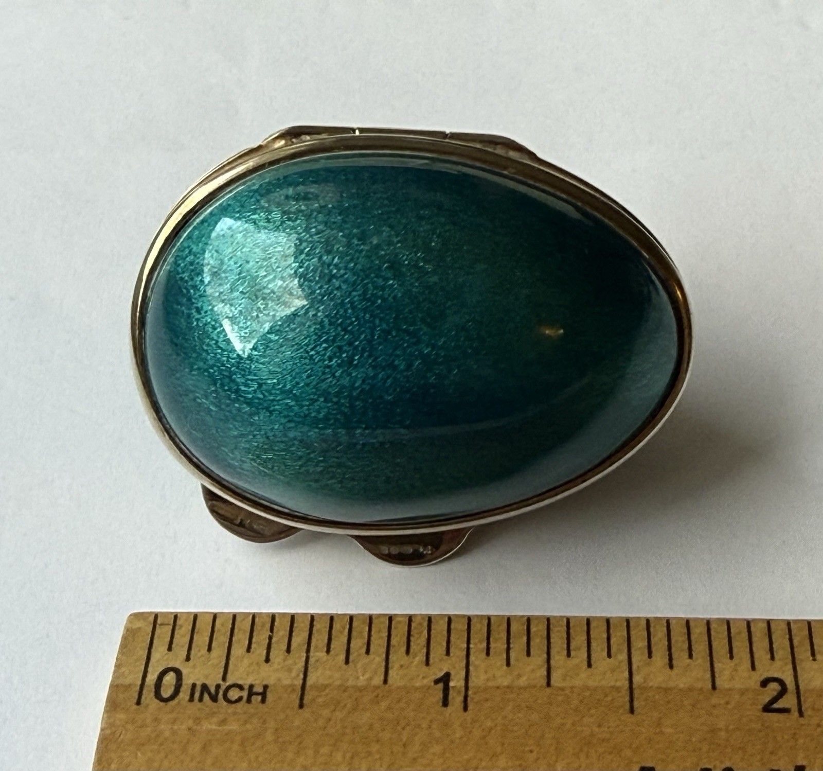 Antique Hallmarked Turquoise Enameled Sterling Silver Egg Trinket Box