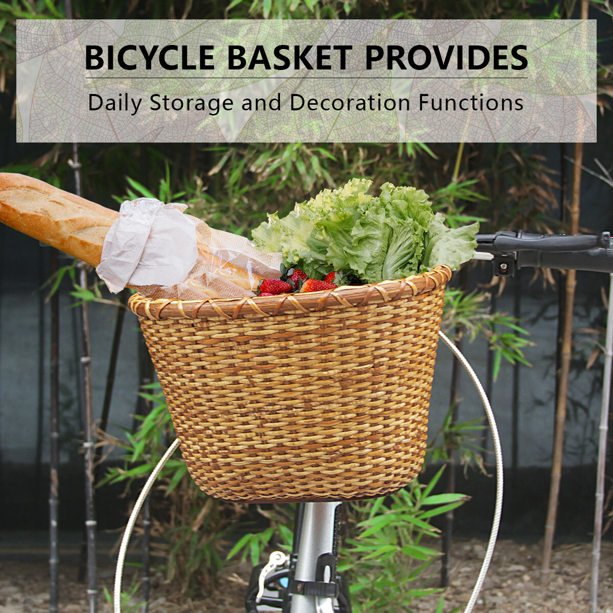 Retro Bike Basket Wicker Woven Bicycle Front Basket Handlebar Storage Basket