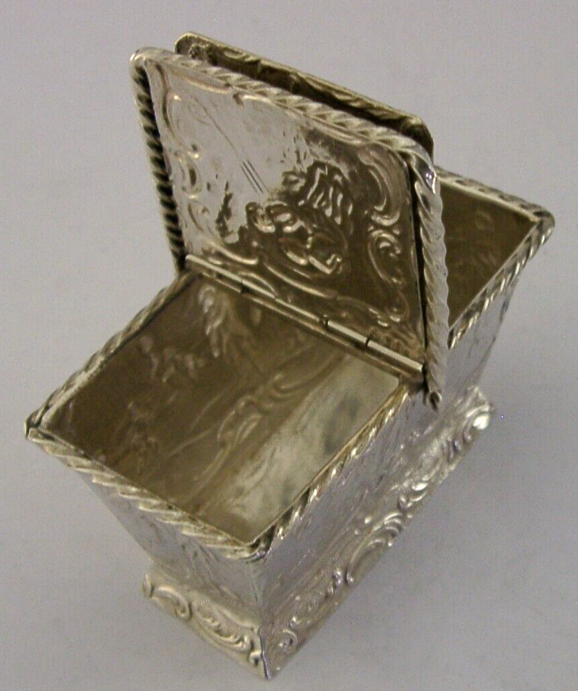 SUPERB HANAU SOLID SOLID SILVER NOVELTY PICNIC BASKET BOX 1890's ANTIQUE 64g