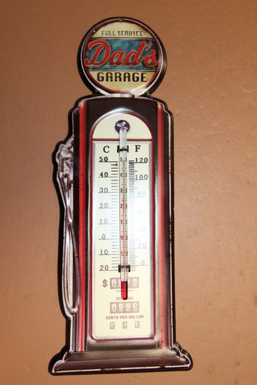 1-DAD'S GARAGE, Indoor And Outdoor Thermometer,Vintage Look Gas Pump, DG-016T
