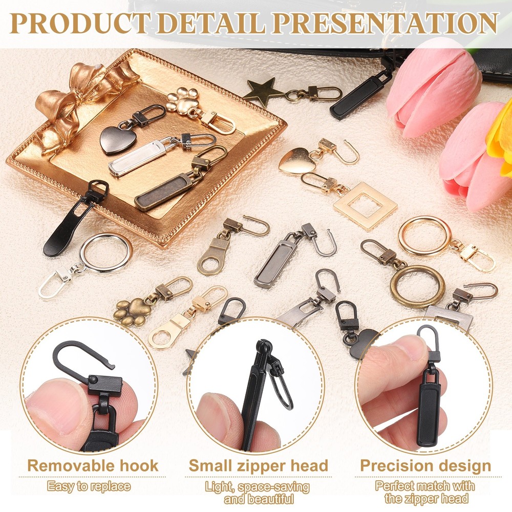 8Pcs Zipper Pull Replacement, Wave Detachable Tiny Zipper Slider, Black