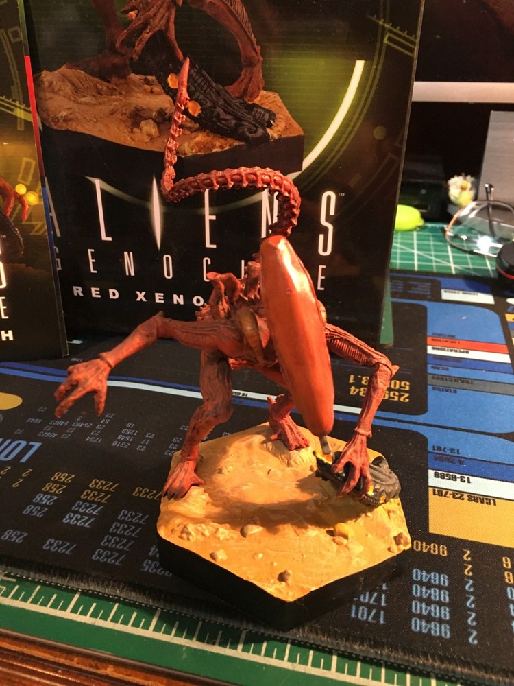 Eaglemoss Aliens #15, "Red Xenomorph" opened, displayed, box, leaflet