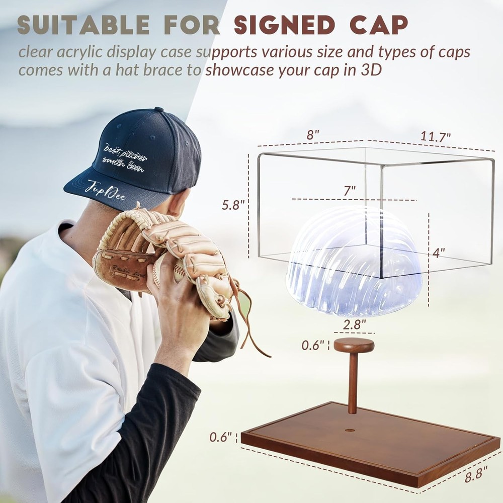 JupDec Hat Display Case, Clear Acrylic Baseball Cap Box 1 Pack, Brown