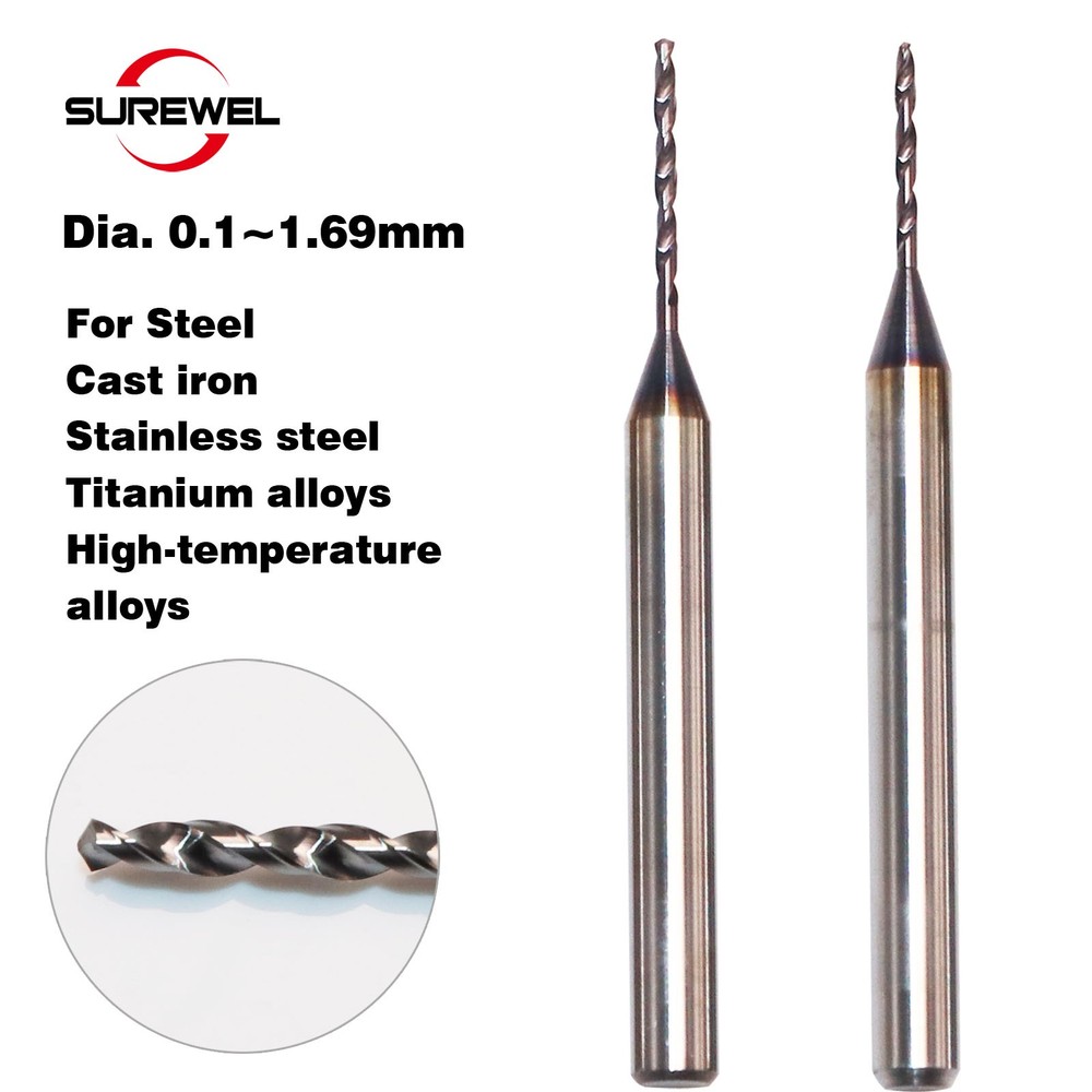 Micro Drill 0.1mm to 1.69mm Solid Carbide Min Bit CNC Machining Tool Precision