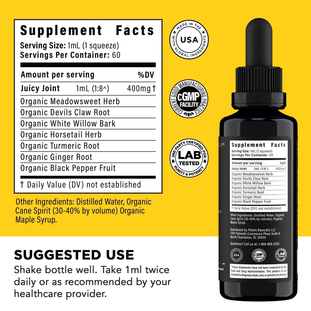 Joint Support Supplement 60 mL Liquid Extract Plants Basically Juicy Mobility