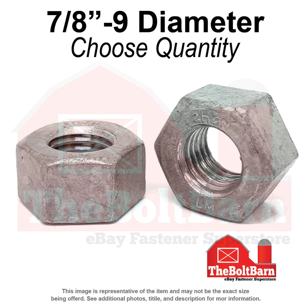 7/8"-9 Grade 2H Heavy Hex Nuts Galvanized Coarse Thread (Pick Quantity)