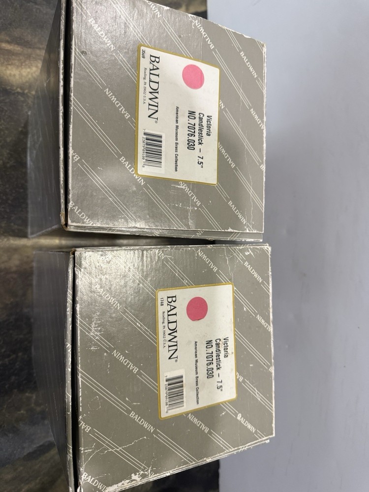 Baldwin Victoria Solid Brass Candlesticks 7.5” Pair w/ Boxes Vintage