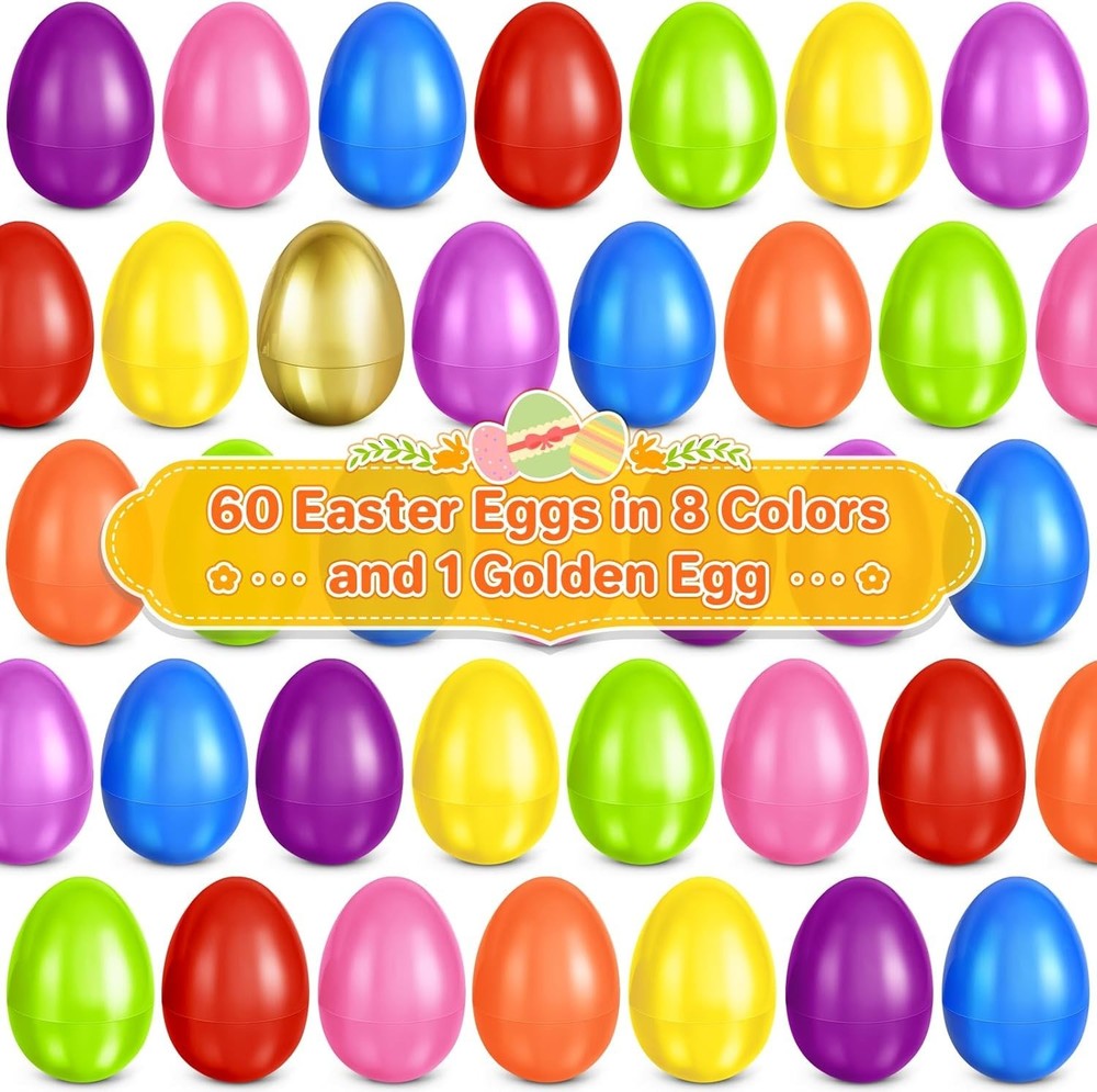 2.3” Unfilled Easter Eggs, 60 pcs Colorful Egg Plus 1 Golden Egg, Empty Plast...