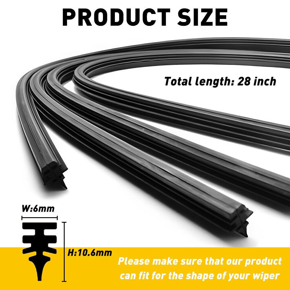 8PCS 28" 6mm Car Bus Rubber Universal Frameless Windshield Wiper Blade Refill
