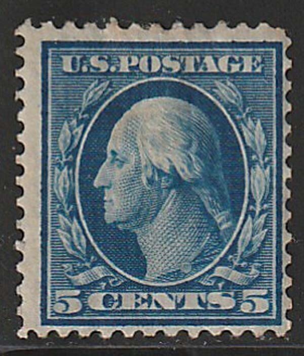 U.S. Sc. #335, Mint, 1908, 5-cent Washington, DLWM, Perf 12