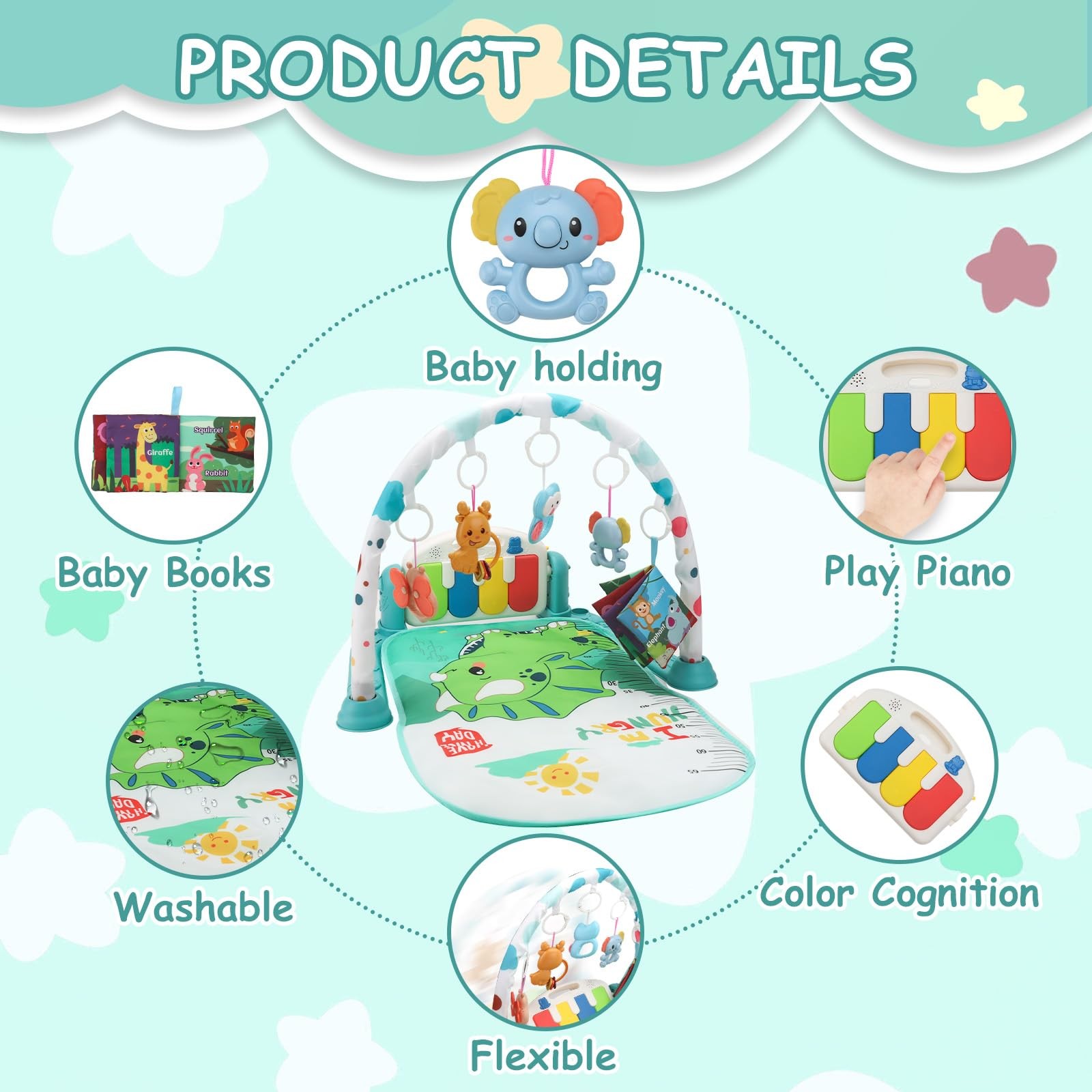 Baby Play Gym Mat, Play Activity Mat with Music and Lights, Piano Gym, Early ...