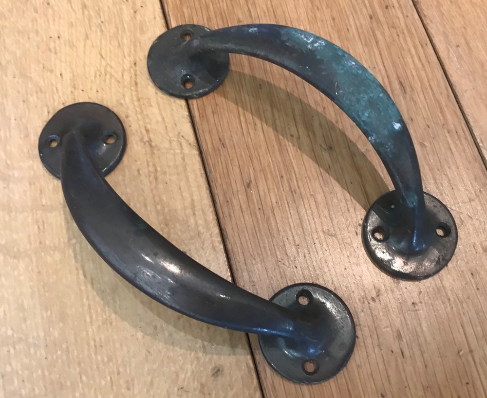 2x Vintage solid brass pull handle 150mm long 6” approx - ( CD2)