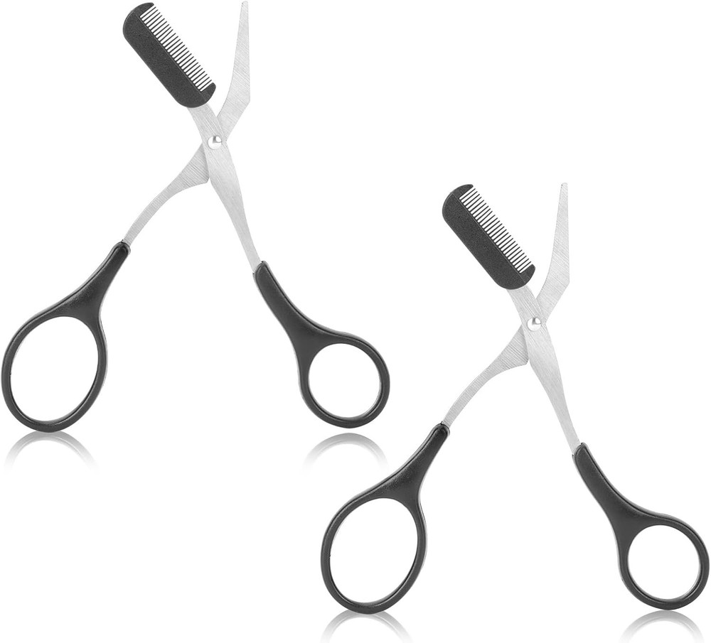 Grooming Made Simple: Professional Eyebrow Trimmer Scissors with Comb – 2 Count