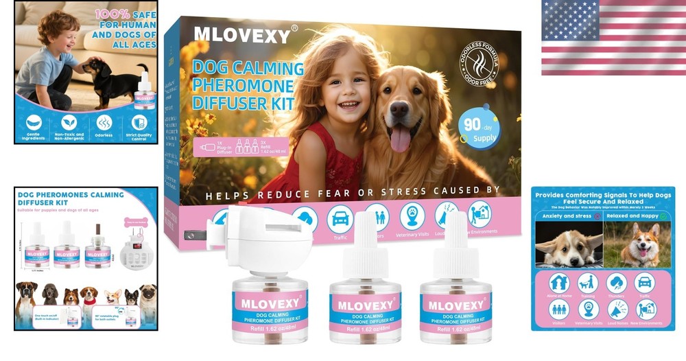 Calming Pheromones Diffuser for Dogs - Stress Relief for 90 Days, Easy Setup