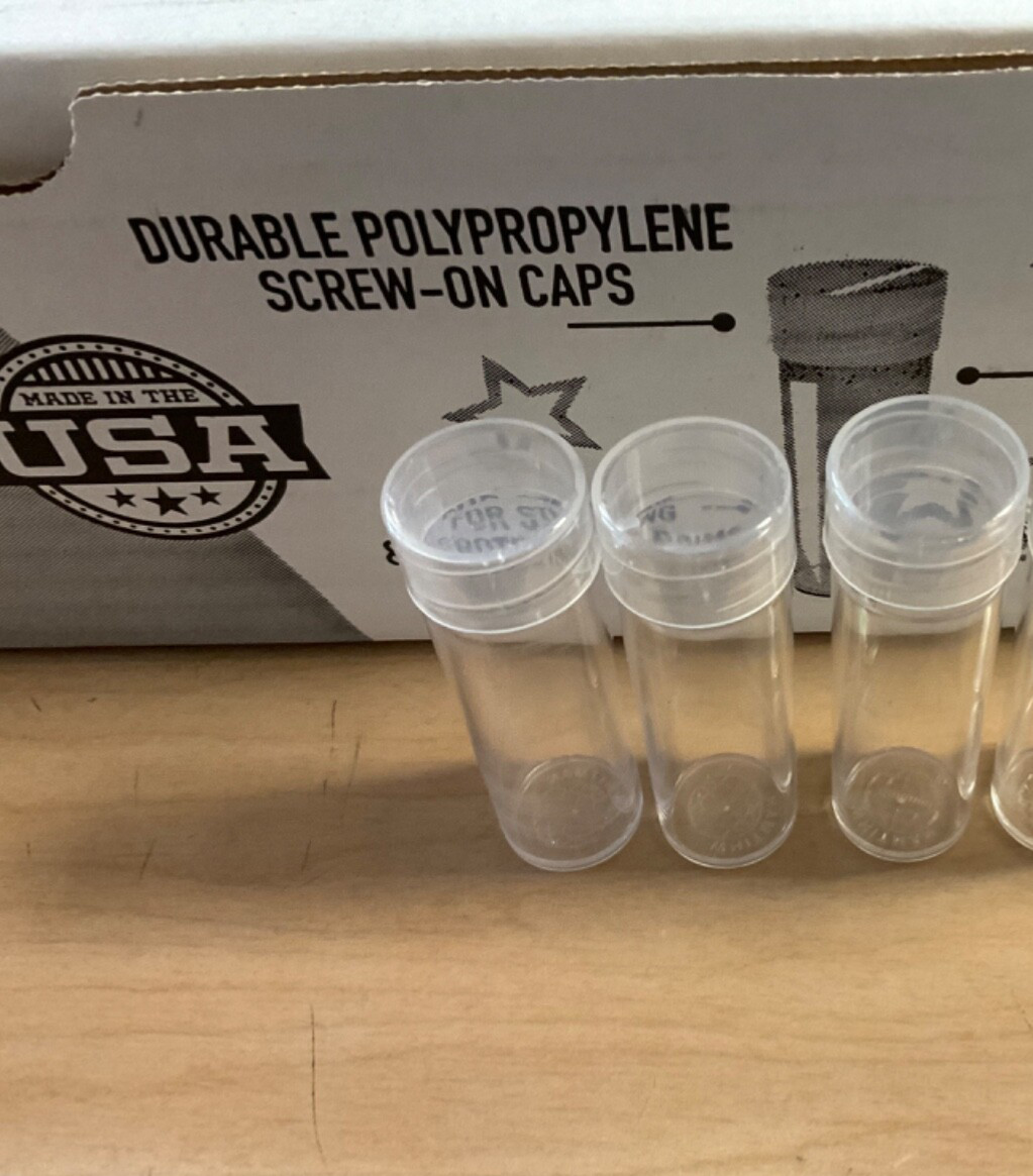 15 New Mixed Round Coin Tubes for 1/2 Doll., Qtr., Dime, Nick., Penn.Made in USA