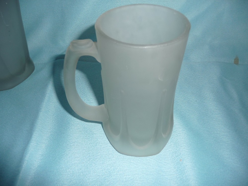 Frosted Glass Pitcher and Two Mugs