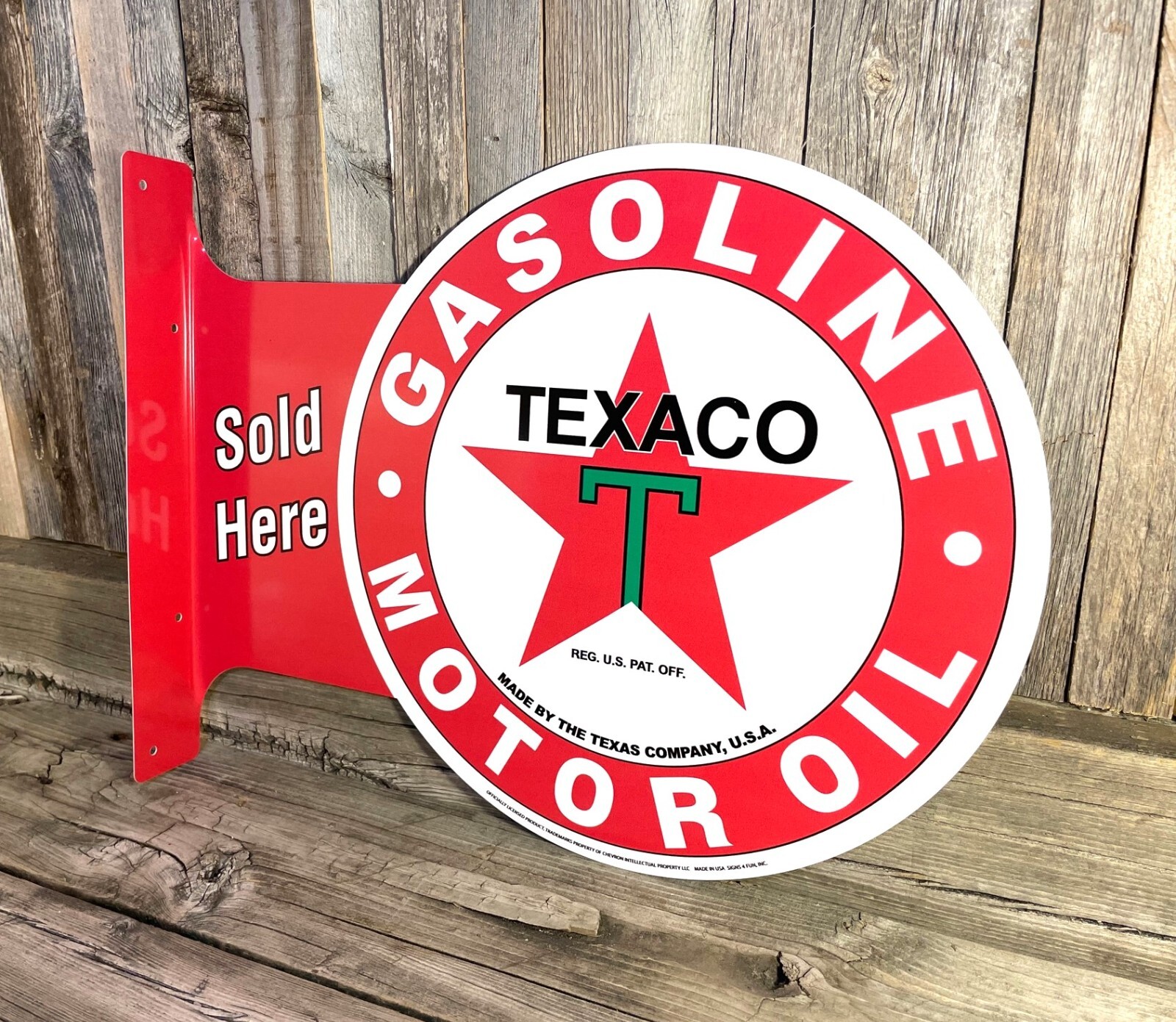 Texaco Gasoline Gas Oil Large Flange Metal Tin Sign Vintage Garage Man Cave New