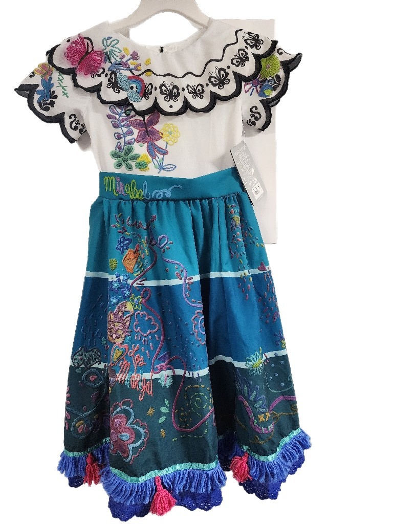 Disney Encanto Mirabel Madrigal Costume Dress Sz 3-10  W/Button NWT SHIPS FREE