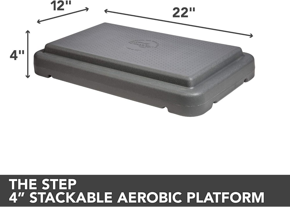 The Step (Made in USA) 4 Inch Stackable Aerobic Exercise Platform, Grey Non-Slip
