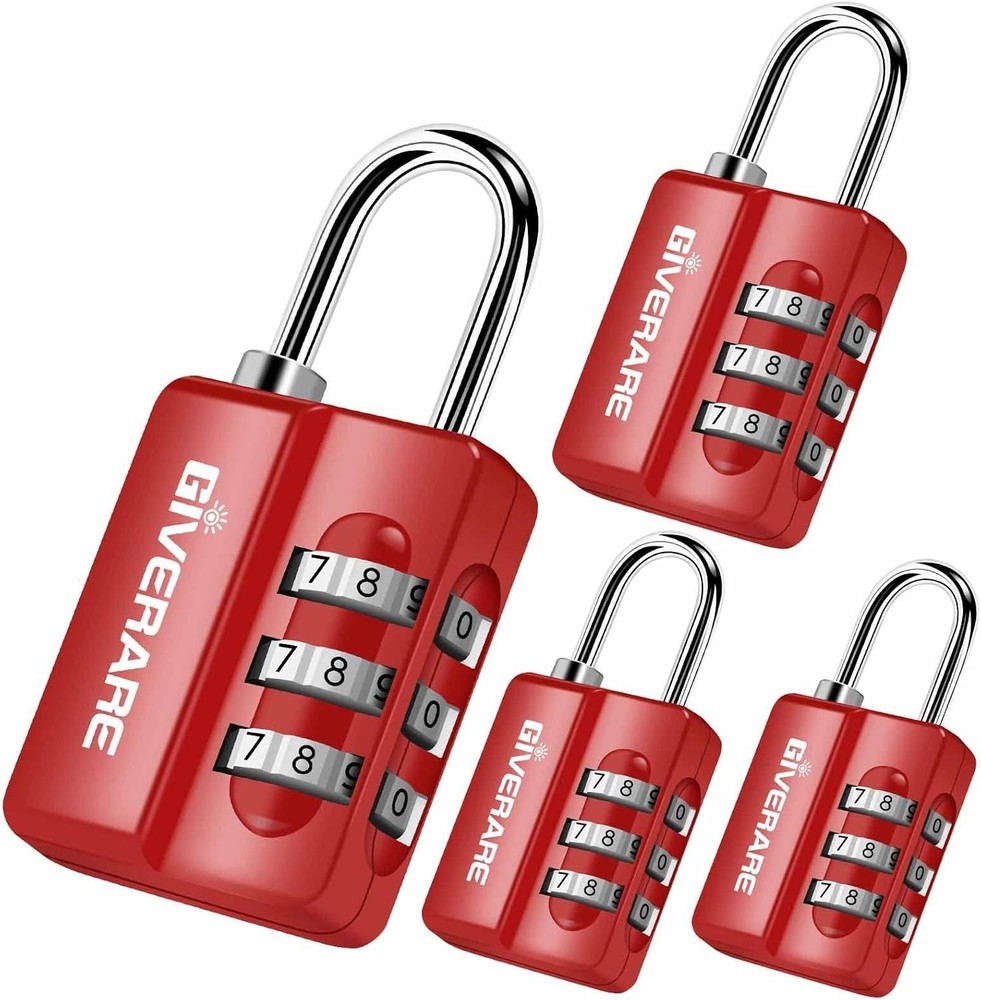 4 Pack Combination Lock, 3-Digit Padlock Keyless, Resettable Luggage Locks