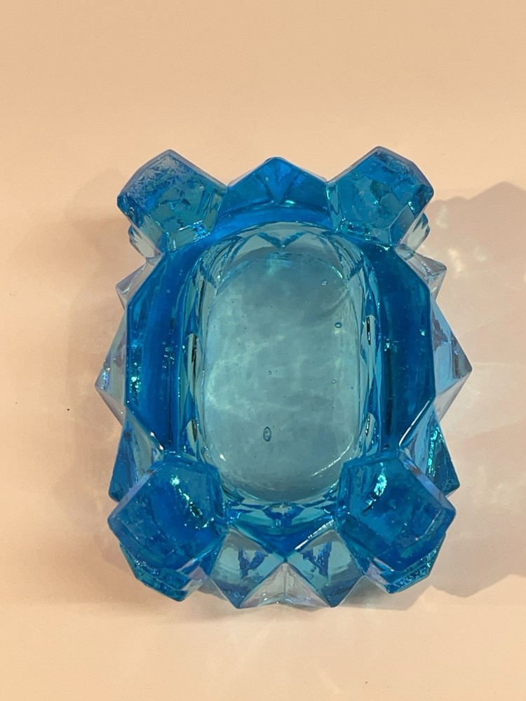 Blue Glass Footed Master Salt Cellar Diamond Pattern 3x2x1.5