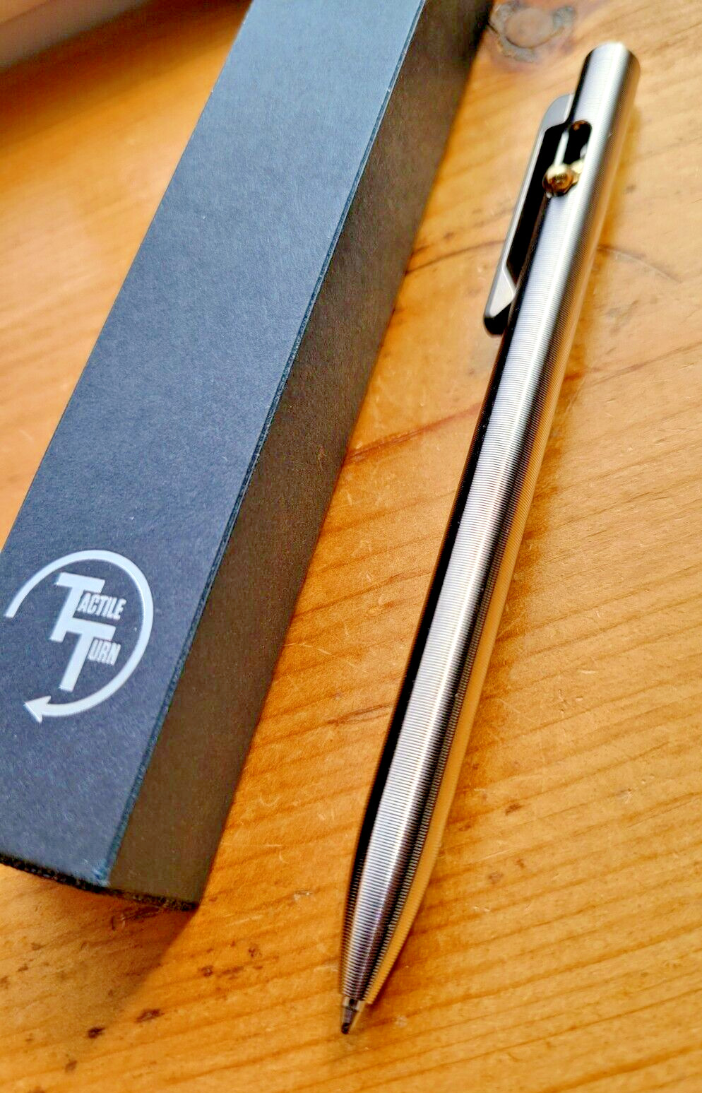 Tactile Turn Switch Pen With Pocket Clip Titanium EasyFlow Ink Fidget Friendly