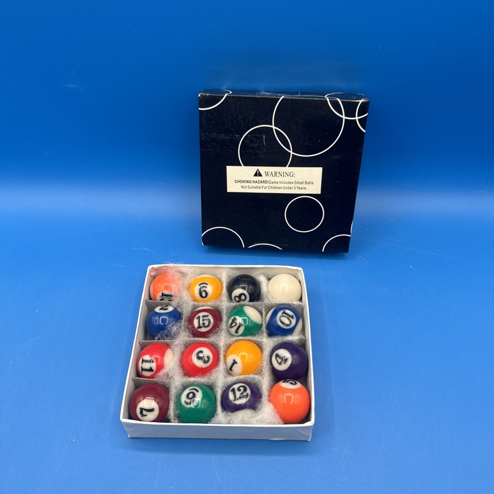 Vintage Small Pool Table Balls 1.5" Complete Set With Box