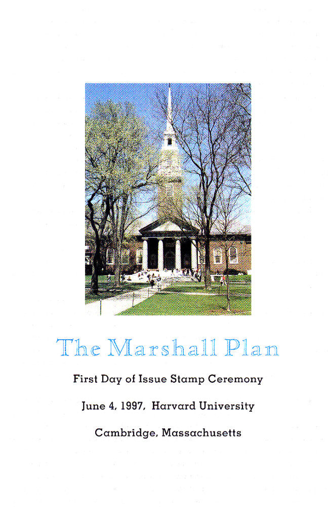 USPS FDC Ceremony Program #3141 The Marshall Plan 50th Anniversary Harvard 1997
