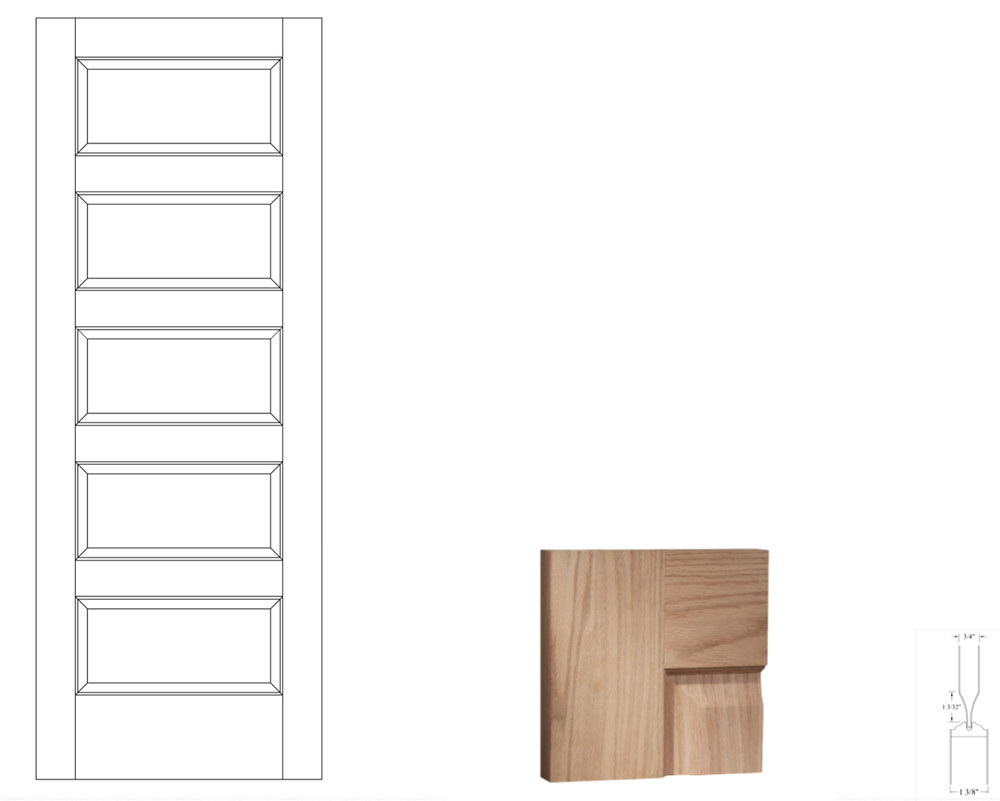 Red Oak 5 Panel Equal Raised Panels Stain Grade Solid Core Interior Wood Doors