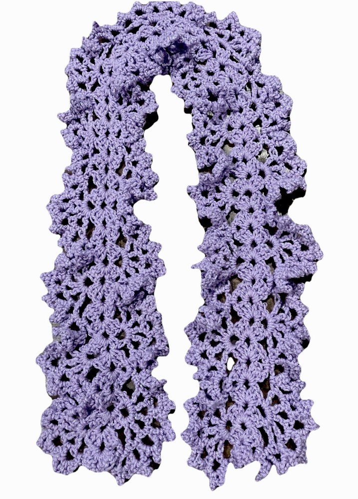 Hand Crocheted Purple Ruffled Scarf