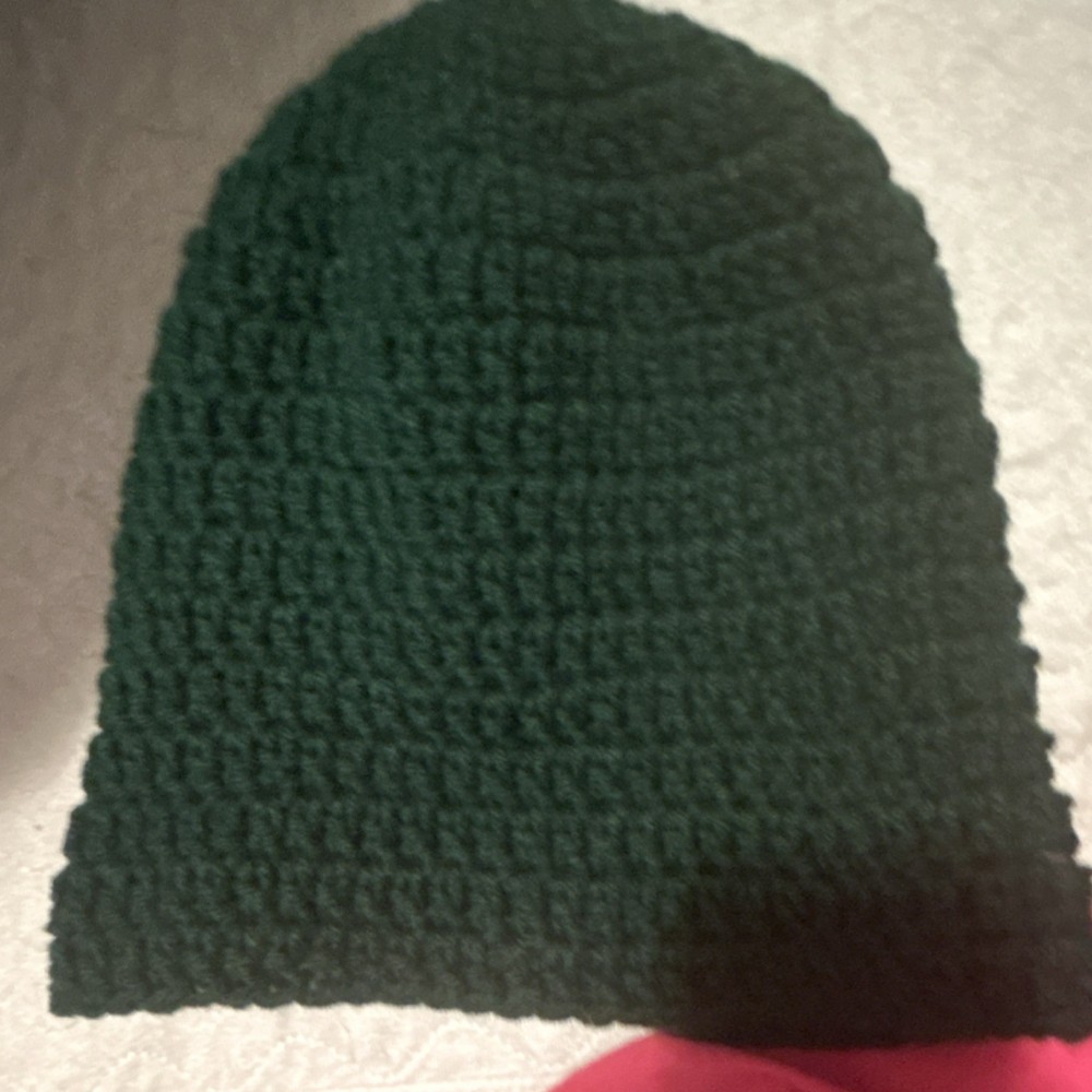 Handmade Dark Green Crocheted Beanie Hat