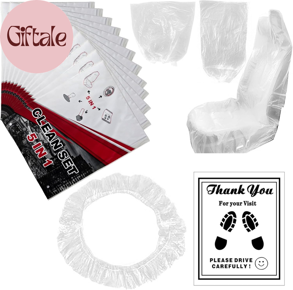 100Pcs Disposable Car Protective Covers Set 5In1 Plastic Car Interior Protector