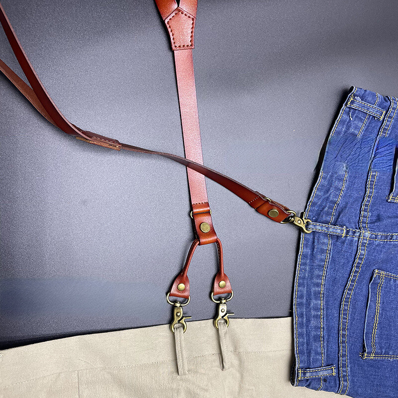 Adjustable Soft Leather Suspenders X Back Belt Hook or Clip Replaceable