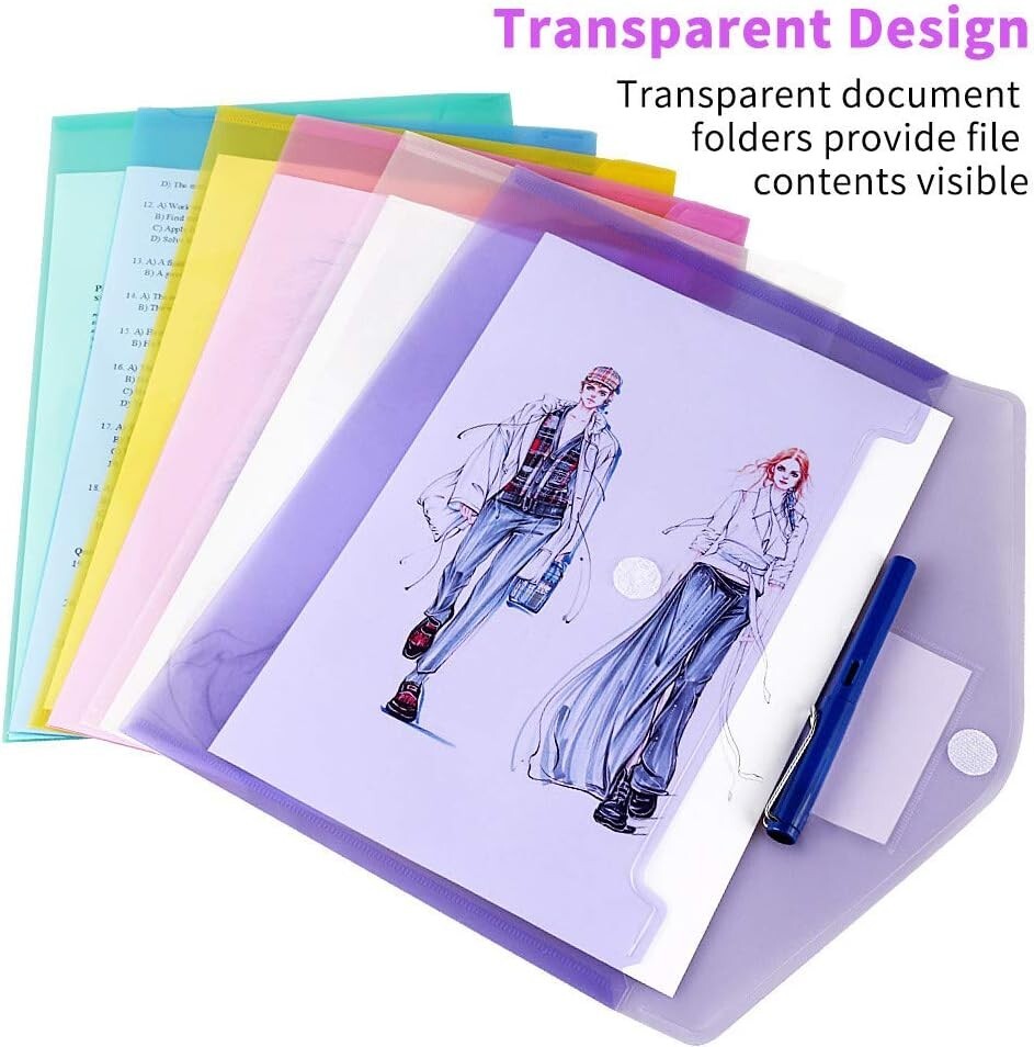 11 Pack Plastic Poly Filing Envelopes Clear Document Folders Letter A4 Size