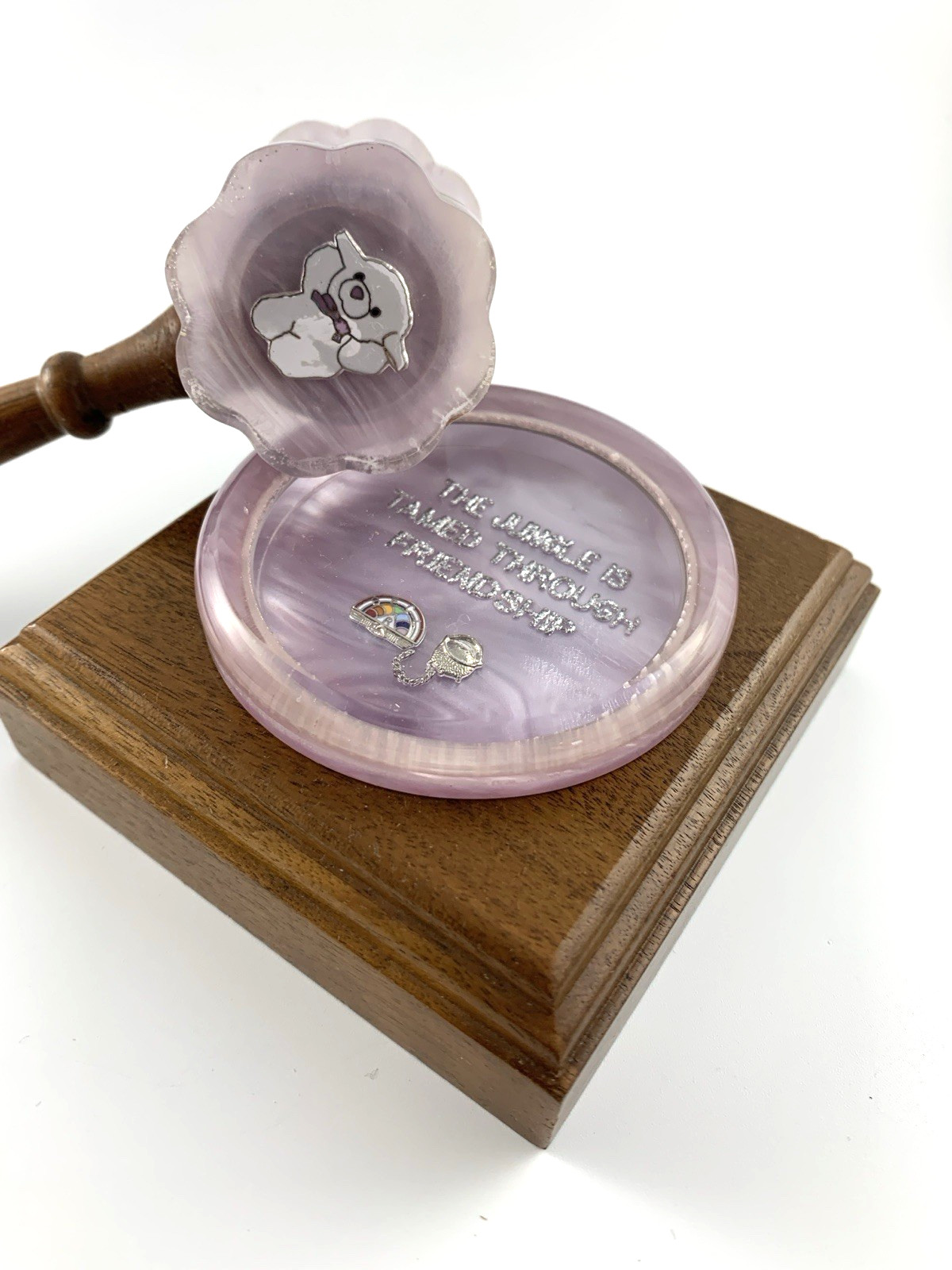 Rainbow Girls | Walnut 7.5" Gavel & Sound Block (w/ Lucite Top) & Bag + | NOS