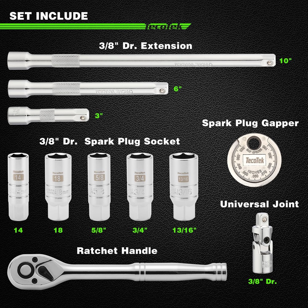 11-Piece Spark Plug Socket Set with Ratchet, Gap Tool, Extensions & Sockets