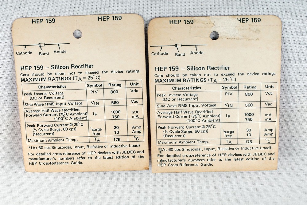 Motorola HEP 159 Silicon Rectifier Diode 1A 800V NOS (PAIR)