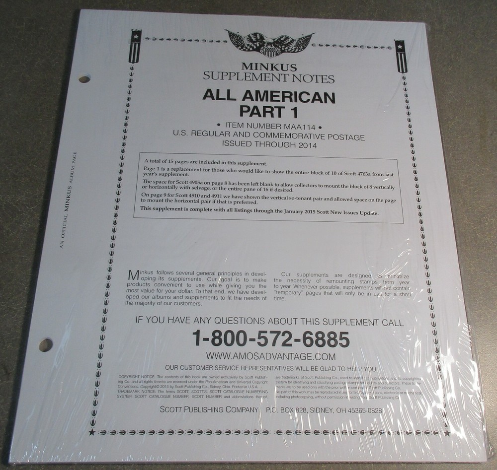 "MINKUS" SUPPLEMENT NOTES ALL AMERICAN PART I 2014  #MAA114  W/FREE SHIPPING!!!