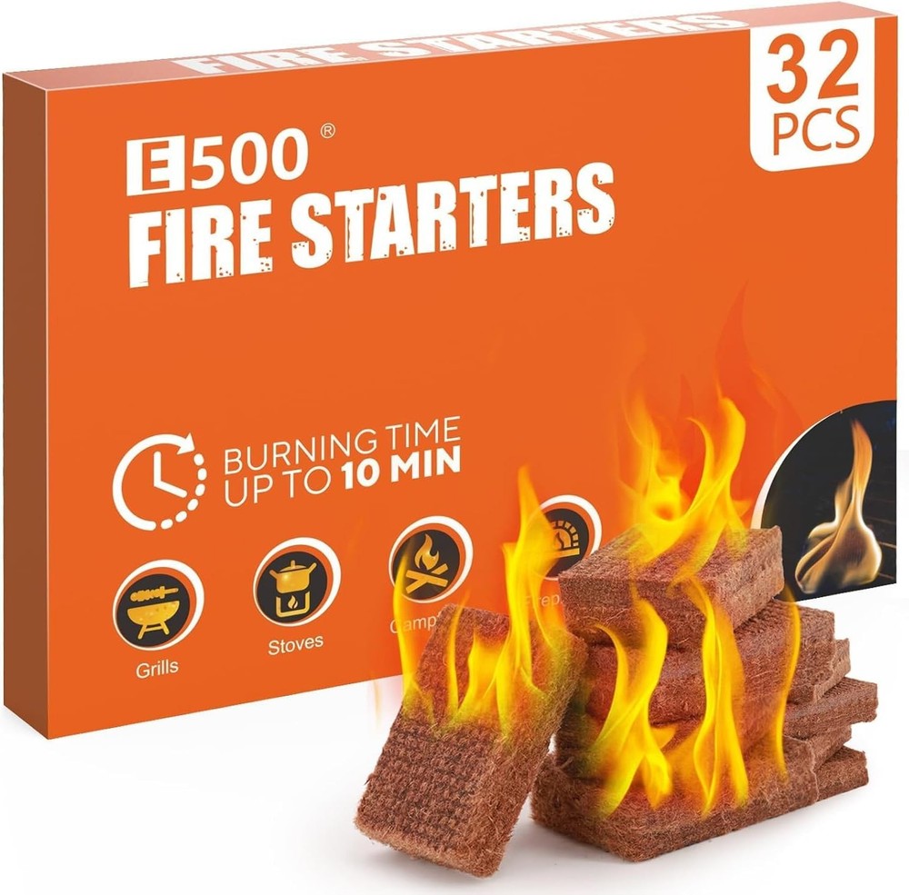 E500 Natural Fire Starter Cubes 32 Pack Pine Firestarters BBQ Fireplace Campfire